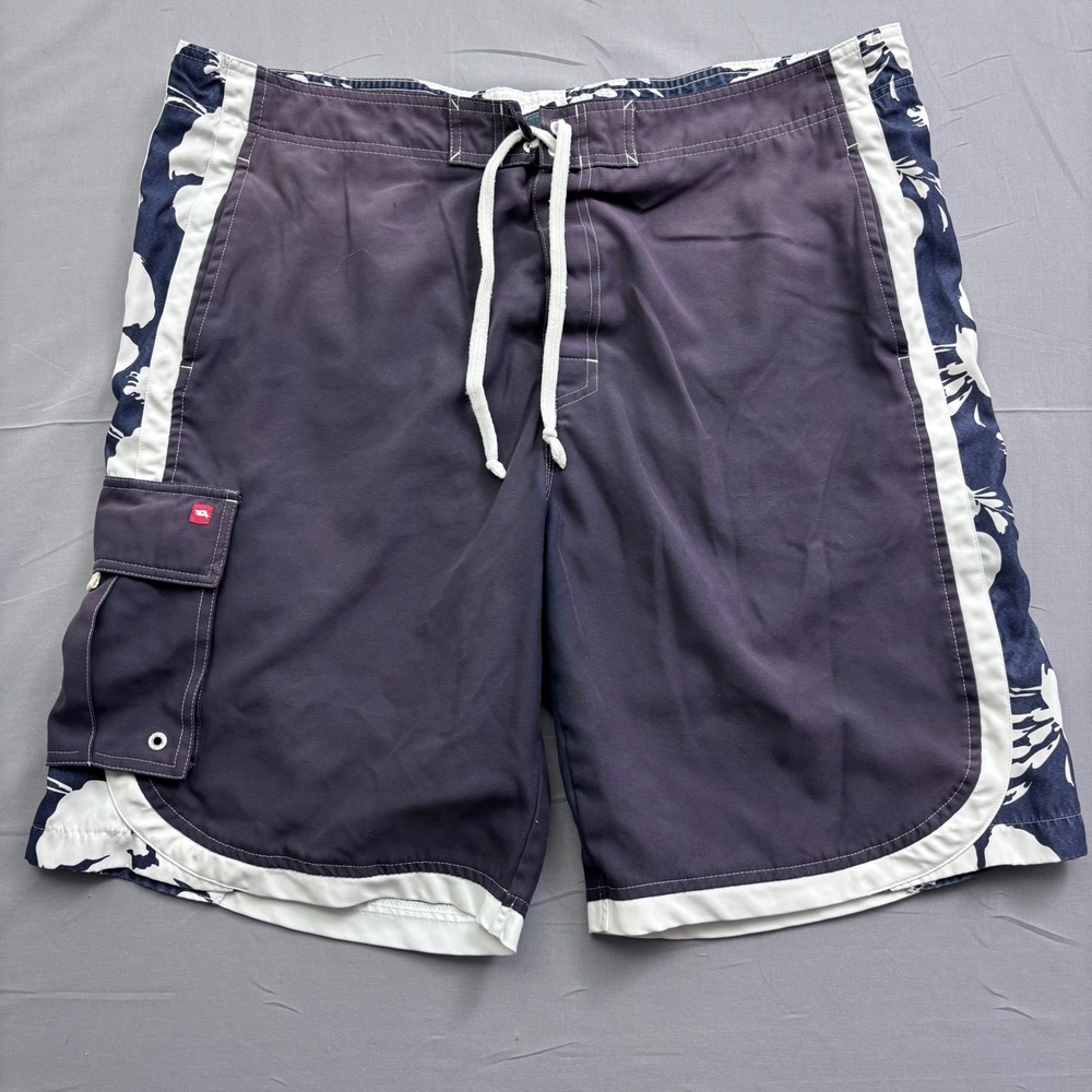 Vtg Skater Tony Hawk Men's Board Shorts Blue Floral Cargo Pocket Swim Trunks XL